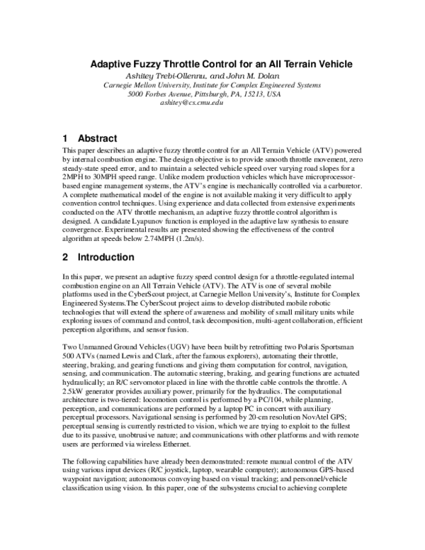 (PDF) Adaptive fuzzy throttle control for an all-terrain vehicle