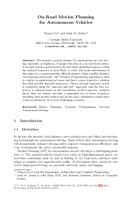 (PDF) On-Road Motion Planning for Autonomous Vehicles