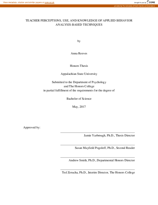 (PDF) Teacher Perceptions, Use, And Knowledge Of Applied Behavior ...