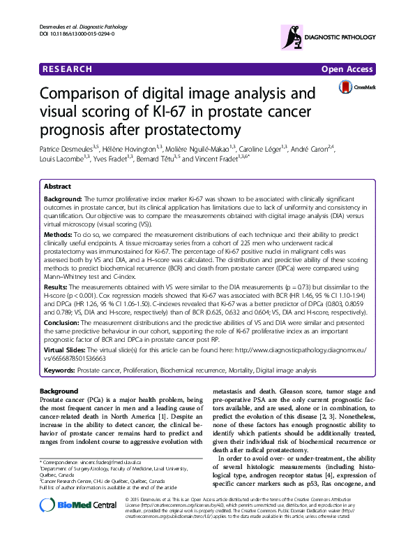 (PDF) Comparison of digital image analysis and visual scoring of KI-67 ...