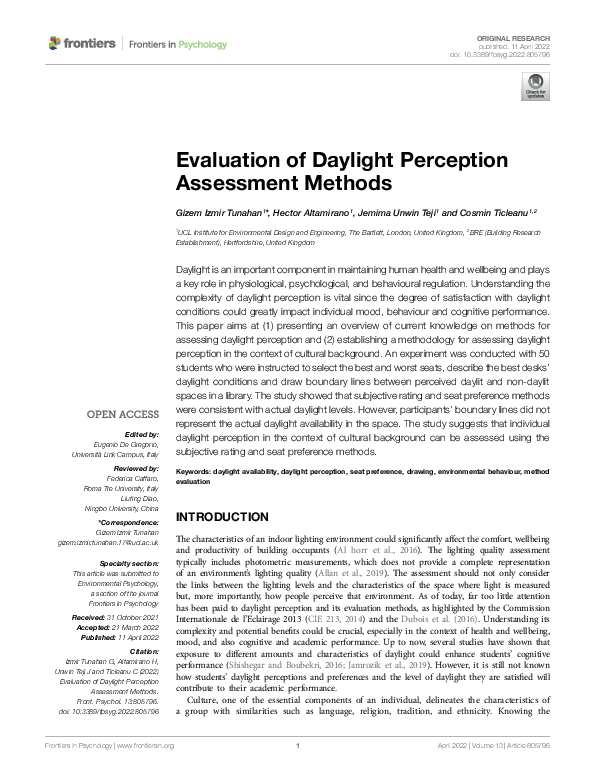 (PDF) Evaluation of Daylight Perception Assessment Methods
