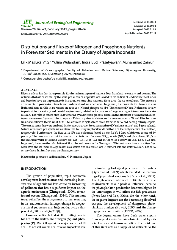 (PDF) Distributions and Fluxes of Nitrogen and Phosphorus Nutrients in ...