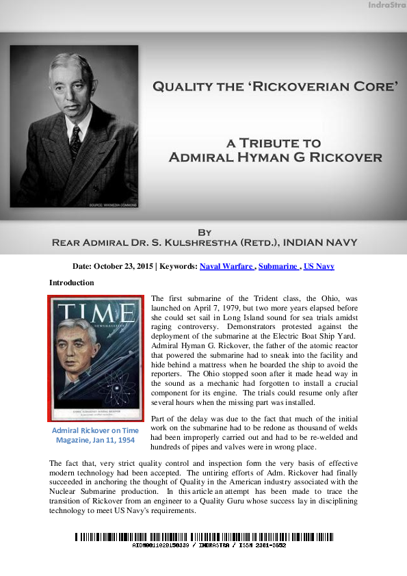 (PDF) Quality the ‘Rickoverian Core’ A Tribute to Admiral Hyman G