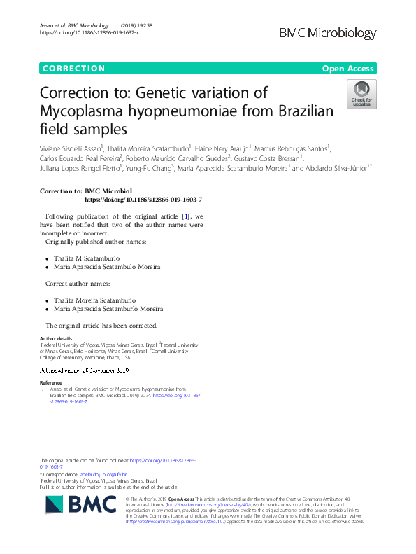 (PDF) Correction to: Genetic variation of Mycoplasma hyopneumoniae from ...