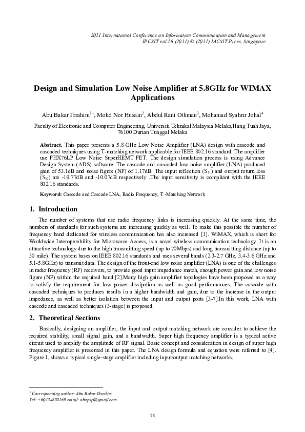 (PDF) Design and Simulation Low Noise Amplifier at 5.8 GHz for WIMAX ...