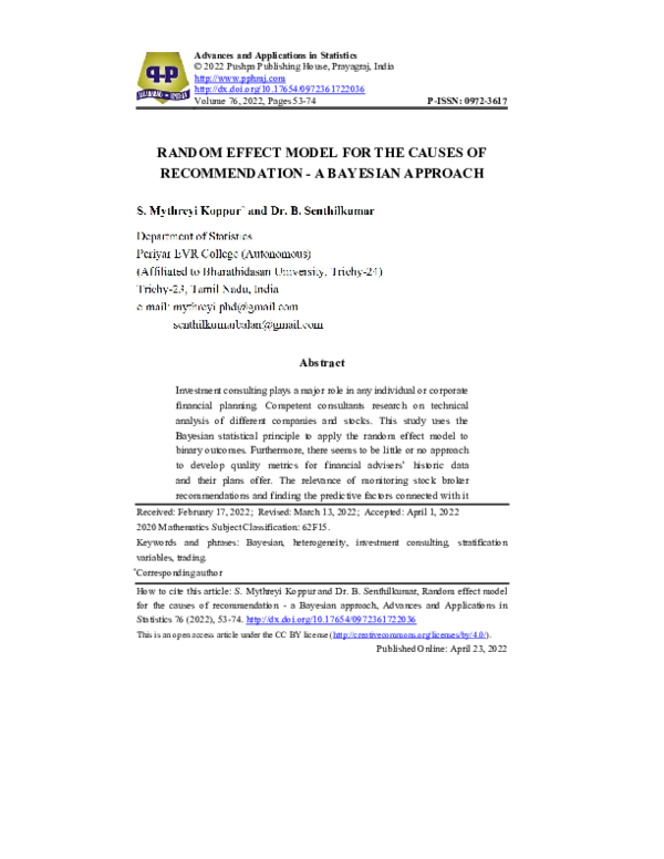 (PDF) Random Effect Model for the Causes of Recommendation - a Bayesian ...