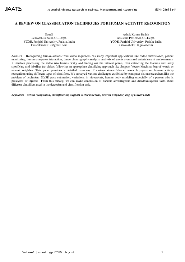 (PDF) A Review on Classification Techniques for Human Activity Recognition
