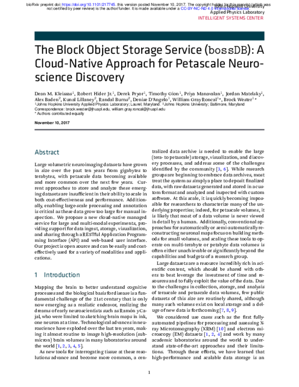 (PDF) The Block Object Storage Service (bossDB): A Cloud-Native ...