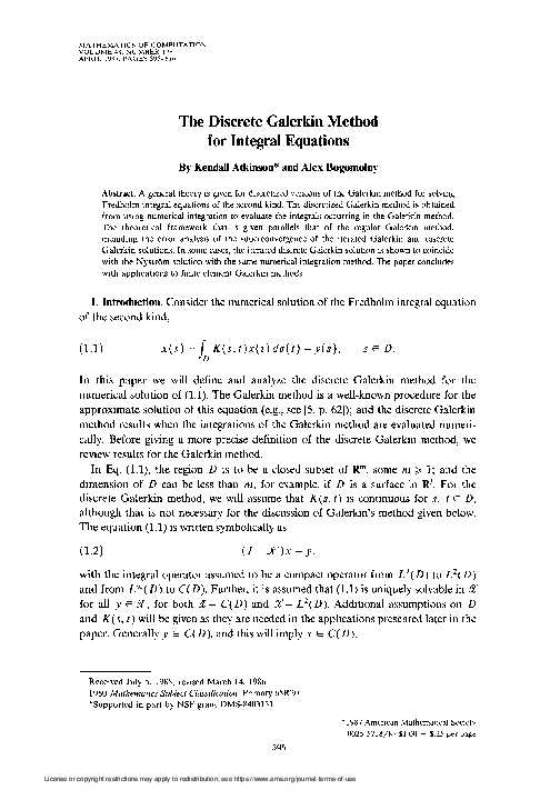 (PDF) The Discrete Galerkin Method for Integral Equations
