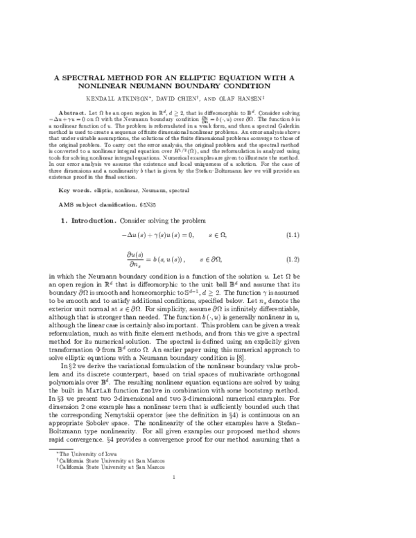 (PDF) A spectral method for an elliptic equation with a nonlinear ...