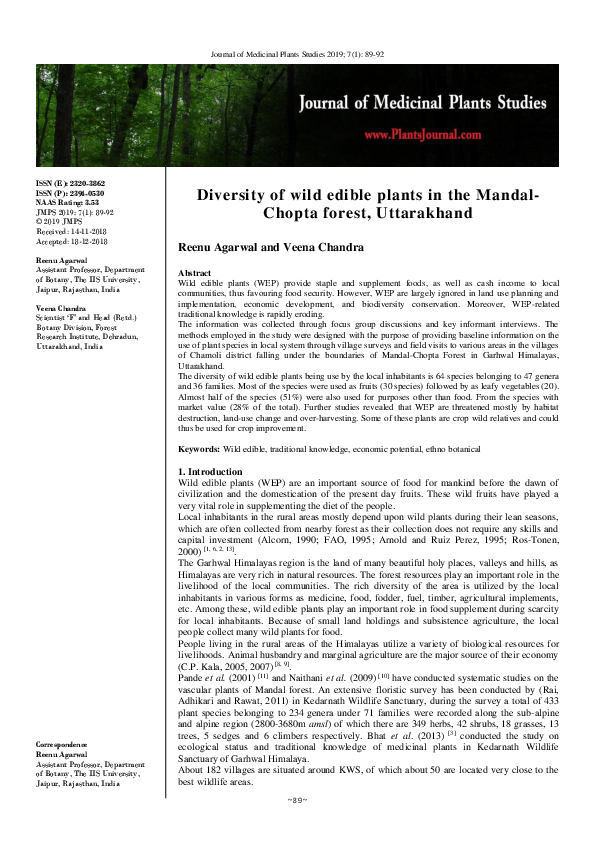 (PDF) Diversity of wild edible plants in the Mandal- Chopta forest ...