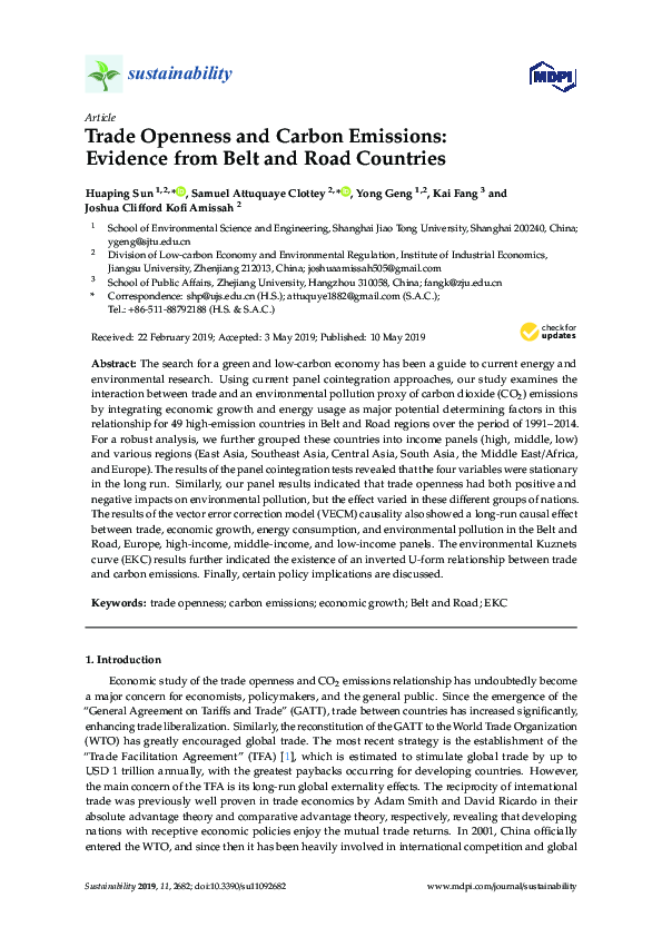 (PDF) Trade Openness and Carbon Emissions: Evidence from Central and ...