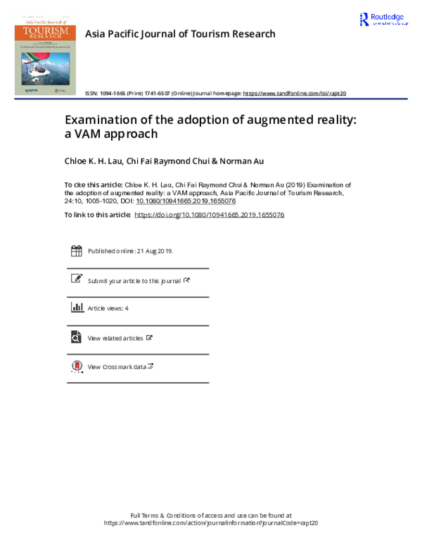 (PDF) Examination of the adoption of augmented reality: a VAM approach