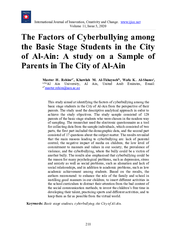 (PDF) The Factors of Cyberbullying among the Basic Stage Students in ...