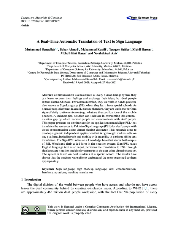 (PDF) A Real-Time Automatic Translation of Text to Sign Language