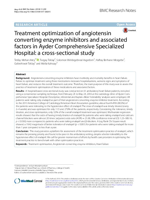 (PDF) Treatment optimization of angiotensin converting enzyme ...