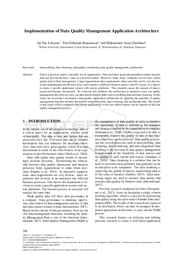 (PDF) Implementation of Data Quality Management Application Architecture