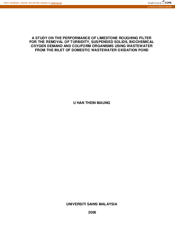(PDF) A Study On The Performance Of Limestone Roughing Filter For The ...