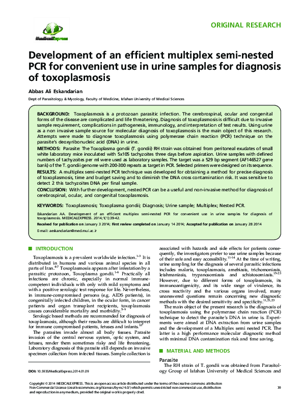 (PDF) Development of an efficient multiplex semi-nested PCR for ...