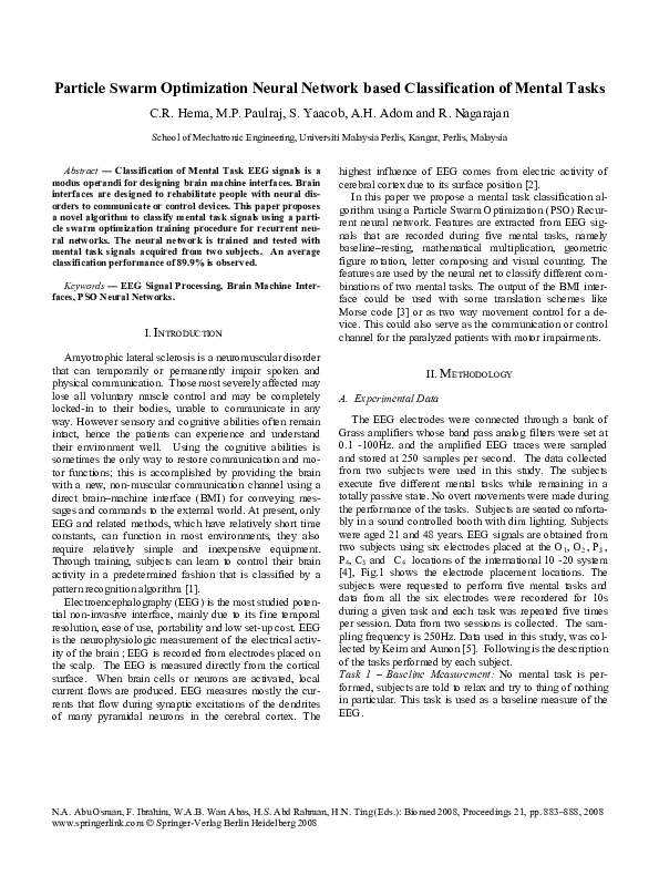 (PDF) Particle Swarm Optimization Neural Network based Classification ...