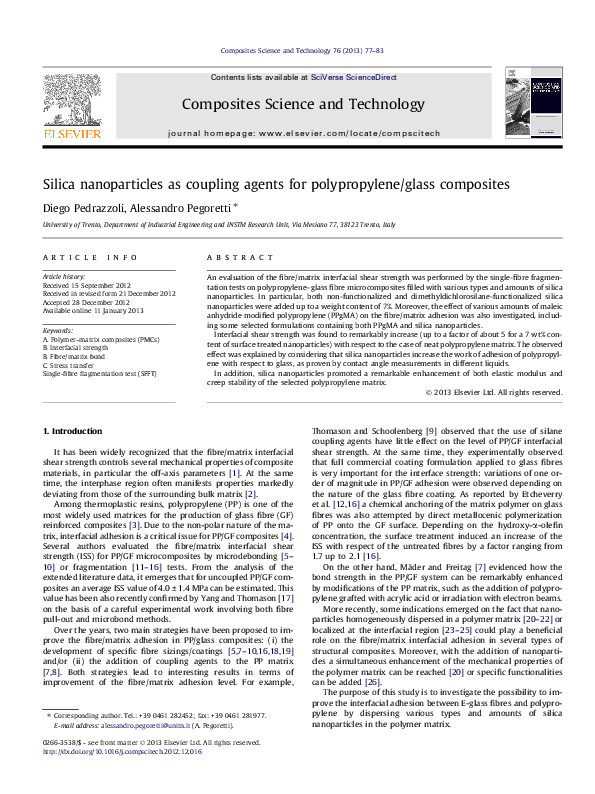 (PDF) Silica nanoparticles as coupling agents for polypropylene/glass composites Alessandro