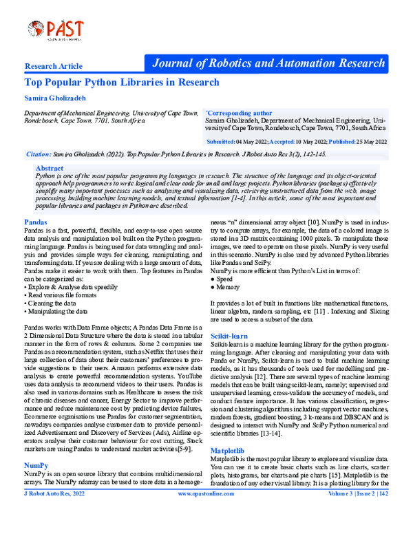 (PDF) Top Popular Python Libraries in Research Research Article