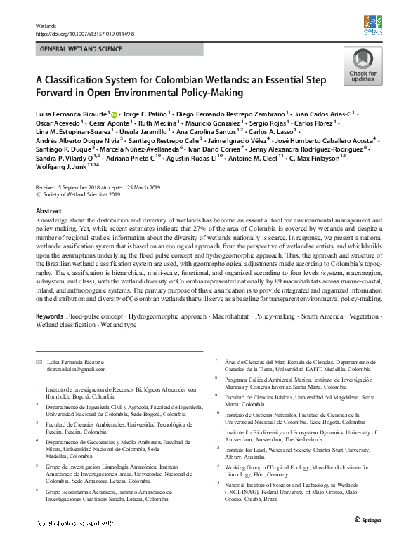(PDF) A Classification System for Colombian Wetlands: an Essential Step ...