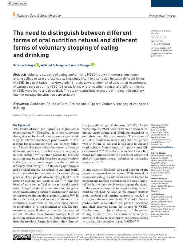 (PDF) The need to distinguish between different forms of oral nutrition refusal and different