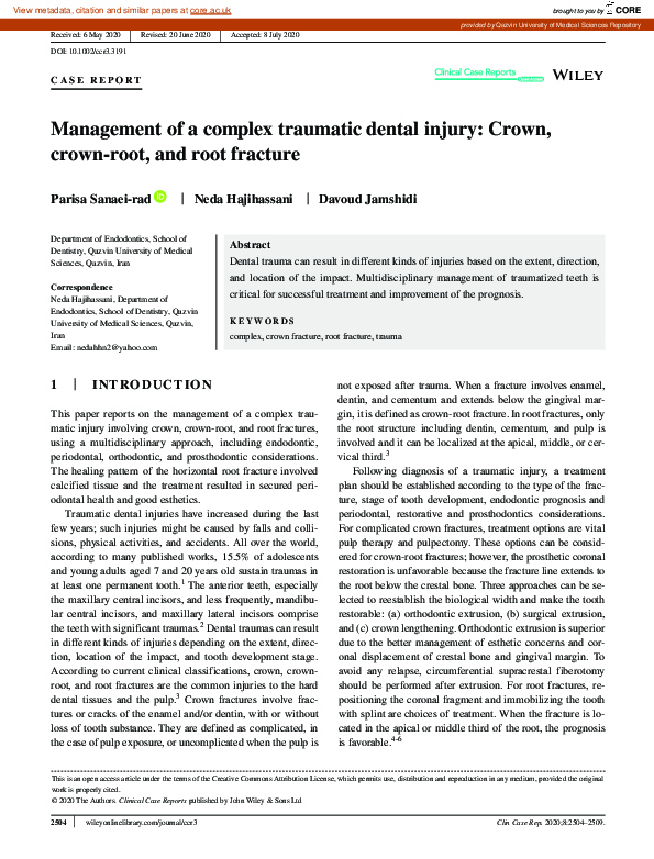 (PDF) Management of a complex traumatic dental injury Crown, crown