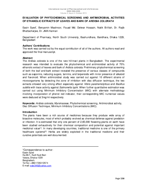 (PDF) Evaluation of Phytochemical Screening and Antimicrobial ...