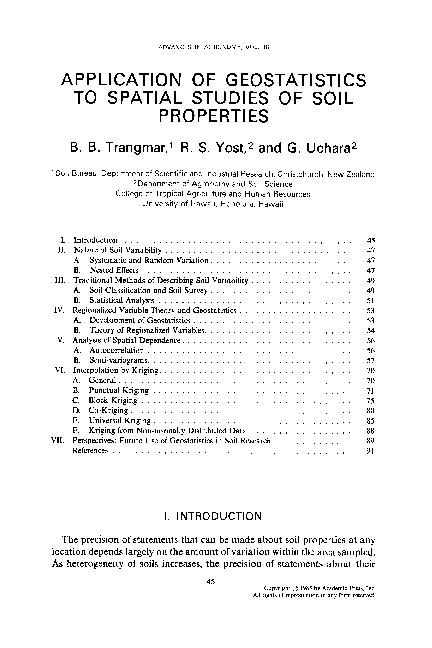 (PDF) Application of Geostatistics to Spatial Studies of Soil Properties
