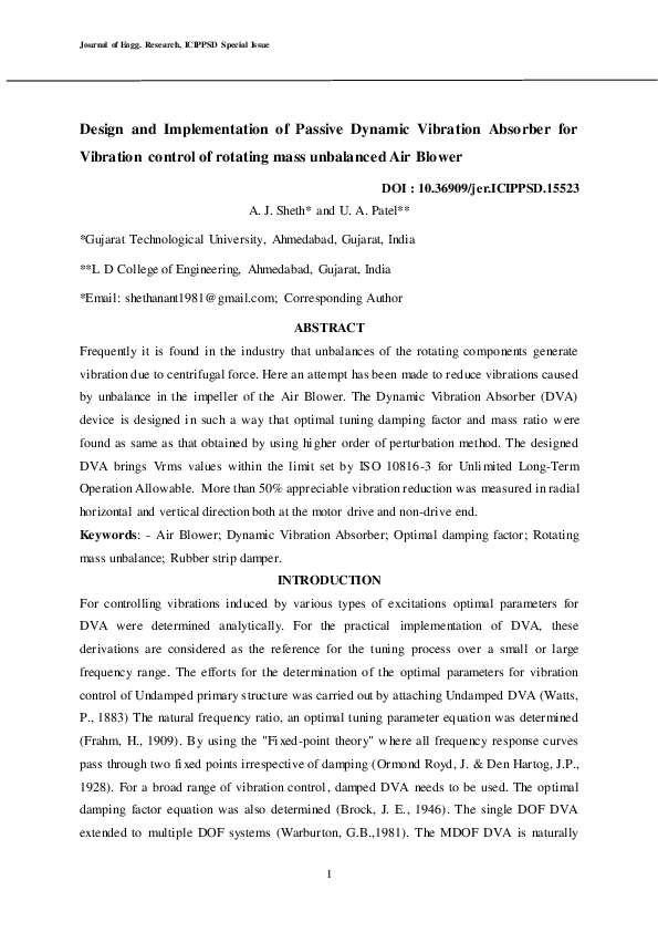 (PDF) Design and Implementation of Passive Dynamic Vibration Absorber ...