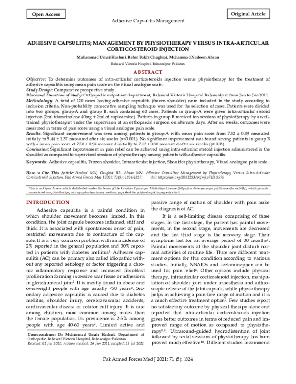 (PDF) Adhesive Capsulitis; Management by Physiotherapy Versus Intra