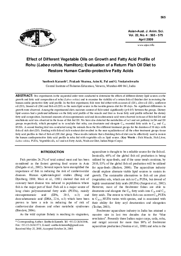 (PDF) Effect of Different Vegetable Oils on Growth and Fatty Acid ...