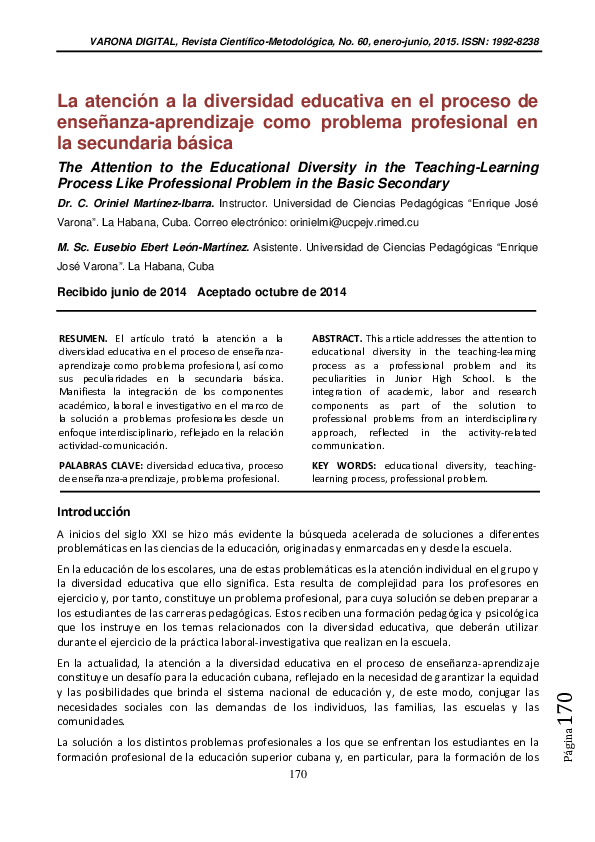 (PDF) La atención a la diversidad educativa en el proceso de enseñanza ...