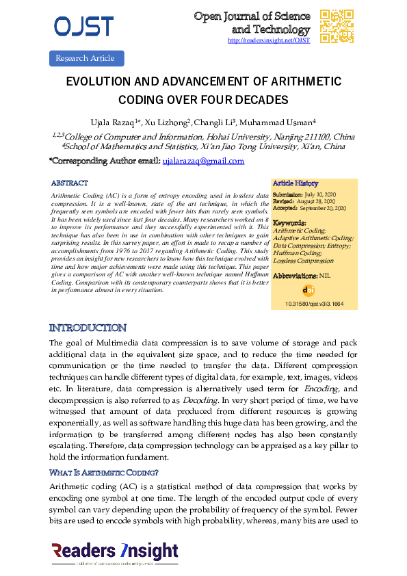 (PDF) Evolution and Advancement of Arithmetic Coding over Four Decades