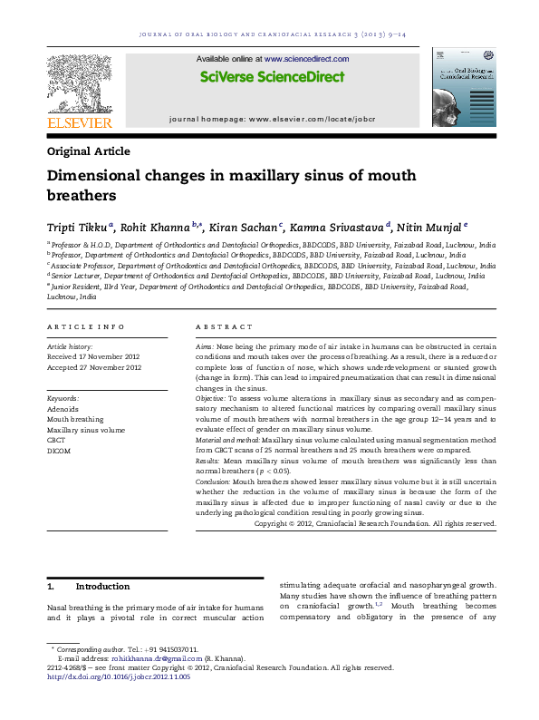 (PDF) Dimensional changes in maxillary sinus of mouth breathers
