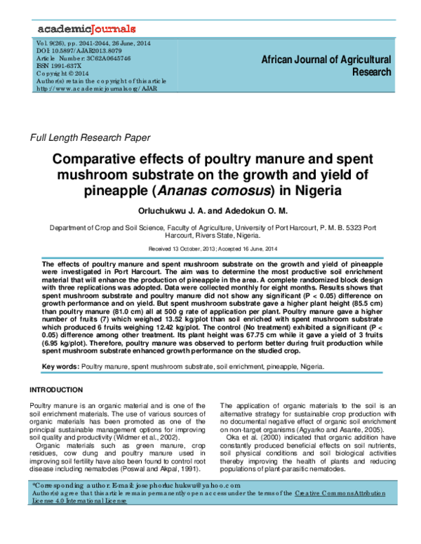 (PDF) Comparative effects of poultry manure and spent mushroom ...