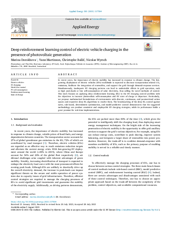 (PDF) Deep reinforcement learning control of electric vehicle charging ...