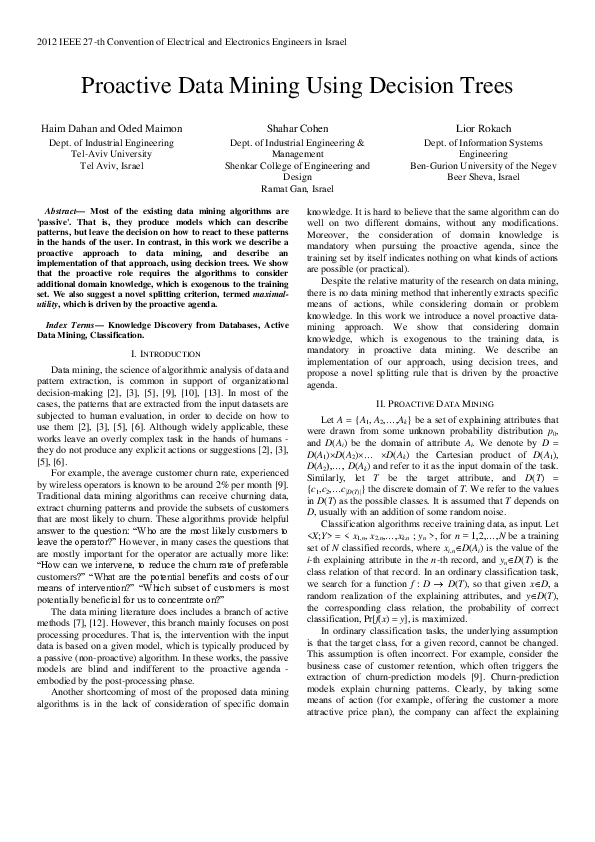 (PDF) Proactive data mining using decision trees