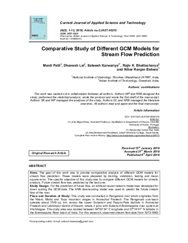 (PDF) Comparative Study of Different GCM Models for Stream Flow Prediction