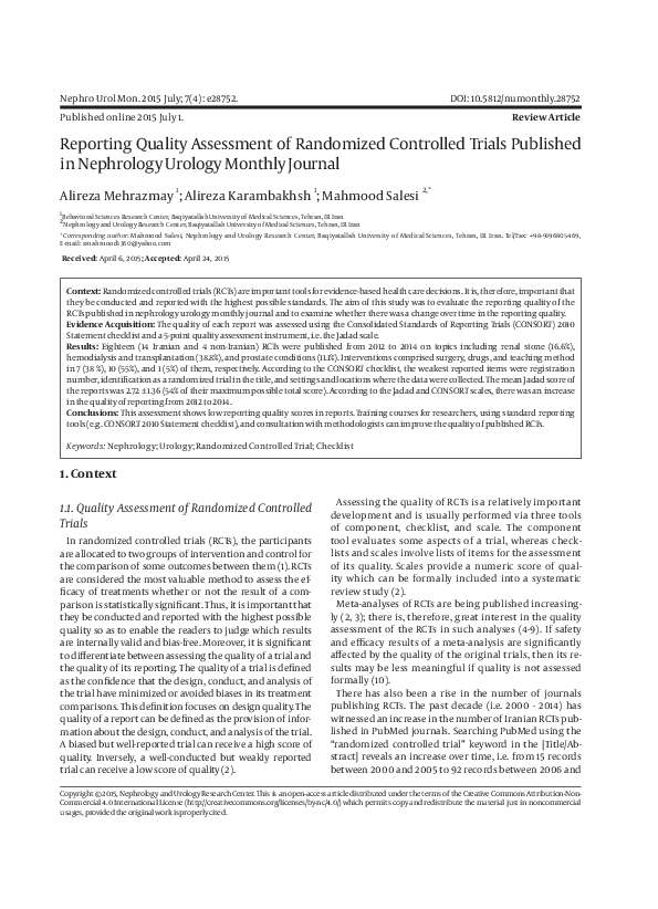 (PDF) Reporting Quality Assessment of Randomized Controlled Trials ...