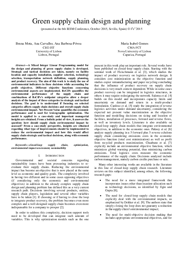 (PDF) Green supply chain design and planning Bruna Mota Academia.edu