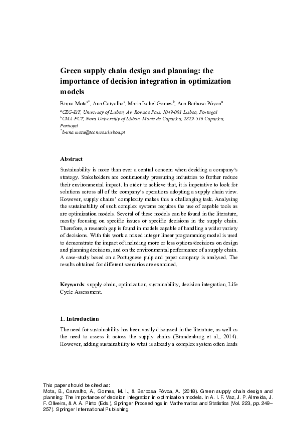 (PDF) Green Supply Chain Design and Planning: The Importance of ...