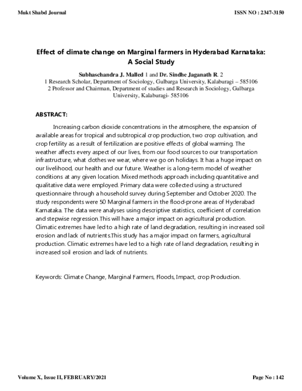 (PDF) Effect of climate change on Marginal farmers in Hyderabad ...