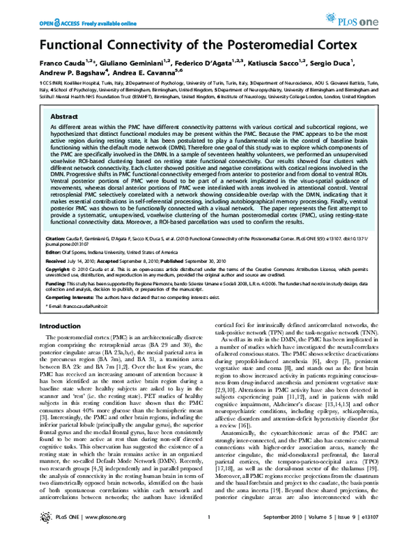 (PDF) Functional connectivity of the posteromedial cortex