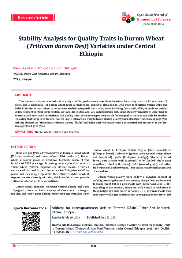 (PDF) Stability Analysis for Quality Traits in Durum Wheat (Triticum ...
