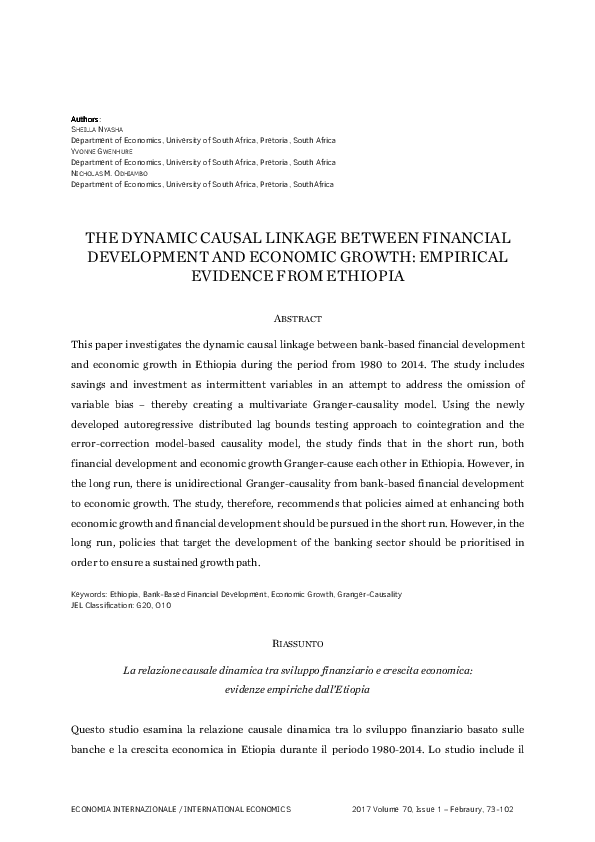 (PDF) The Dynamic Causal Linkage Between Financial Development and ...
