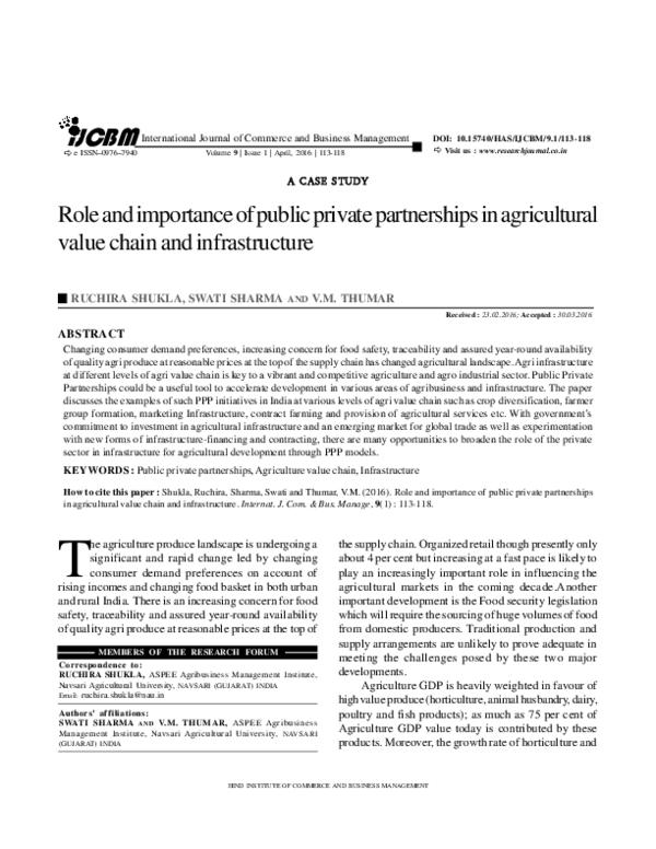 (PDF) Role and importance of public private partnerships in ...