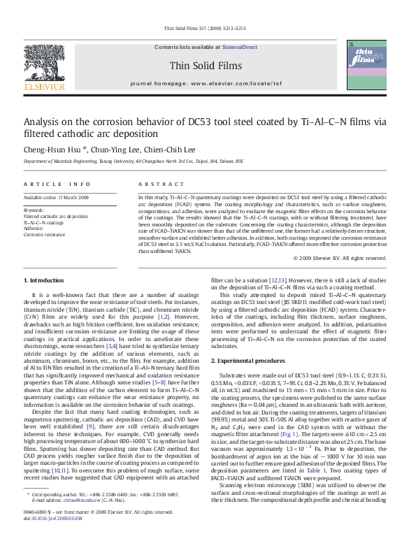 (PDF) Analysis on the corrosion behavior of DC53 tool steel coated by ...